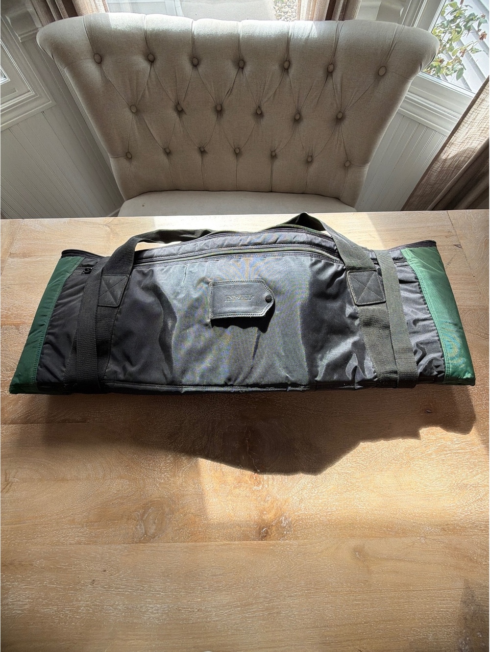Vintage Lands' End Tri-Fold Nylon Garment Travel Bag Green Black Monogram RHD